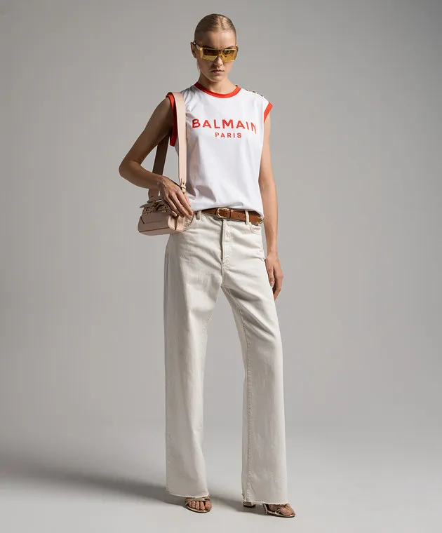 Balmain White top with contrasting logo print