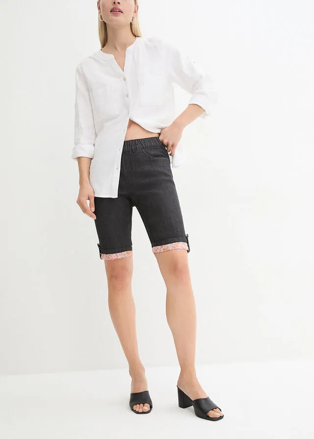 Bermudas con dobladillo de color denim negro