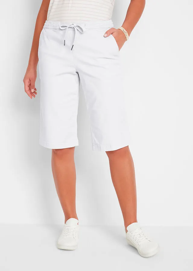 Bermudas de algodón con cómoda cintura Blanco