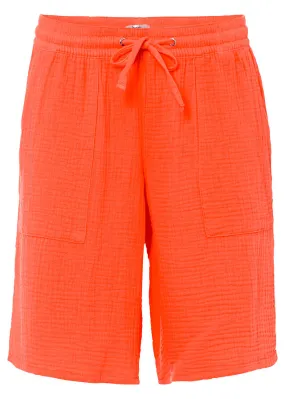 Bermudas de muselina con cinturilla cómoda y bolsillos Rojo mandarina