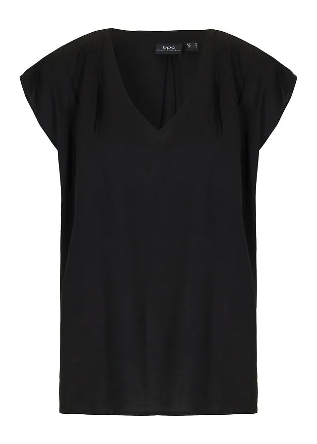 Blusa de manga corta con escote en V Negro