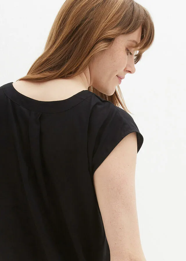 Blusa de manga corta con escote en V Negro