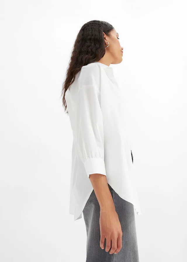 Blusa holgada de algodón con mangas 3/4 Blanco