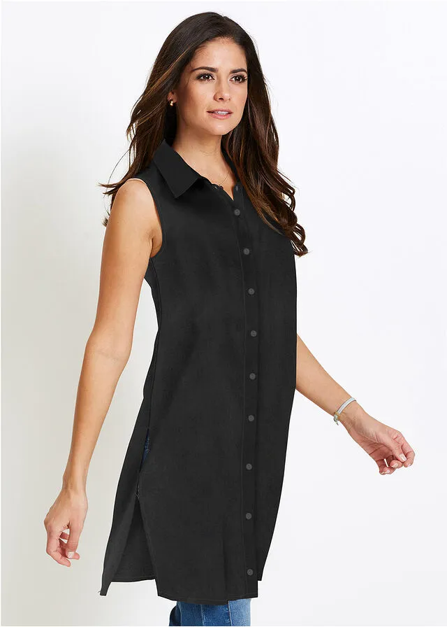 Blusa larga de viscosa Negro