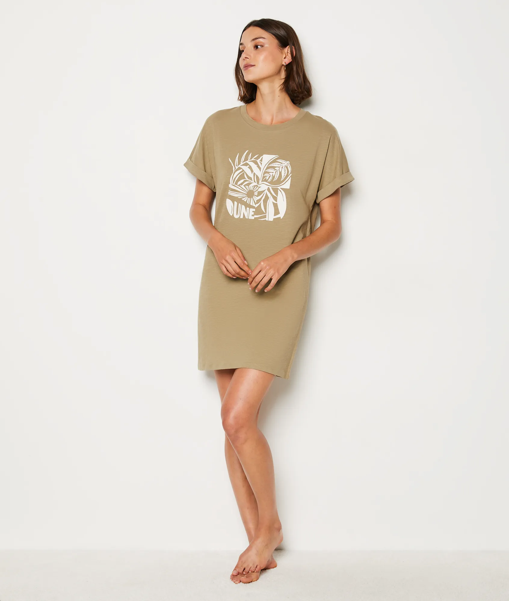 Chemise de nuit en coton SILEAS KAKI - ETAM