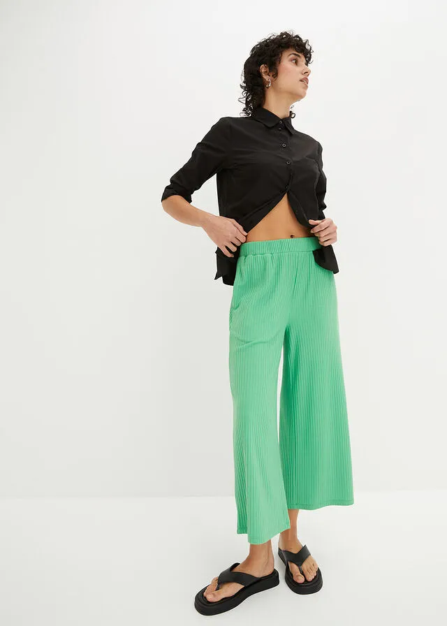 Culote de punto de canalé con cinturilla cómoda Verde ópalo