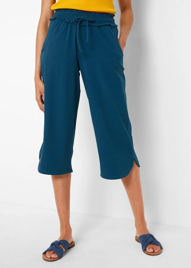 Culotte ancho de punto con largo capri y cintura cómoda Azul petróleo