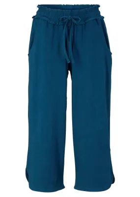 Culotte ancho de punto con largo capri y cintura cómoda Azul petróleo