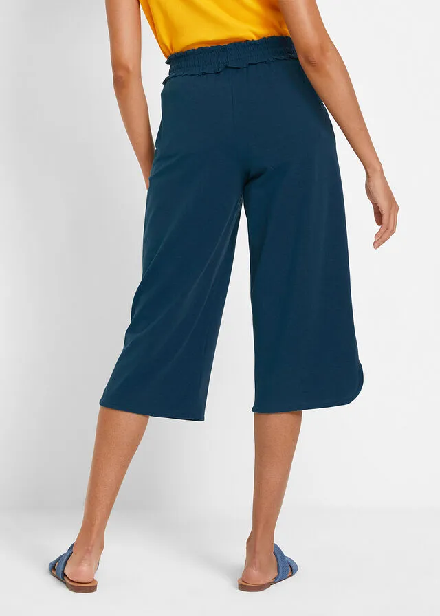 Culotte ancho de punto con largo capri y cintura cómoda Azul petróleo