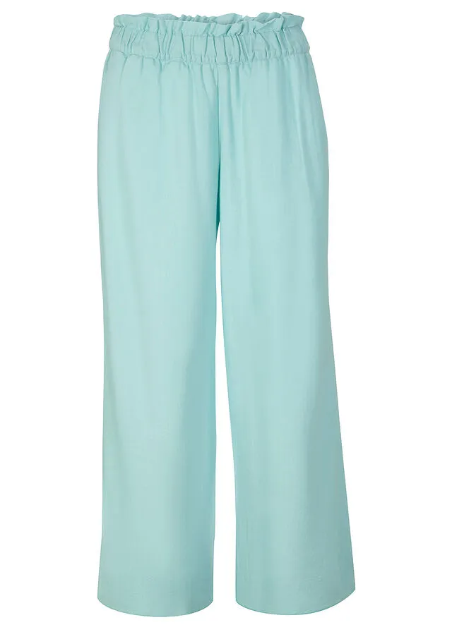 Culotte de lino, largo hasta la pantorrilla Verde agua pastel