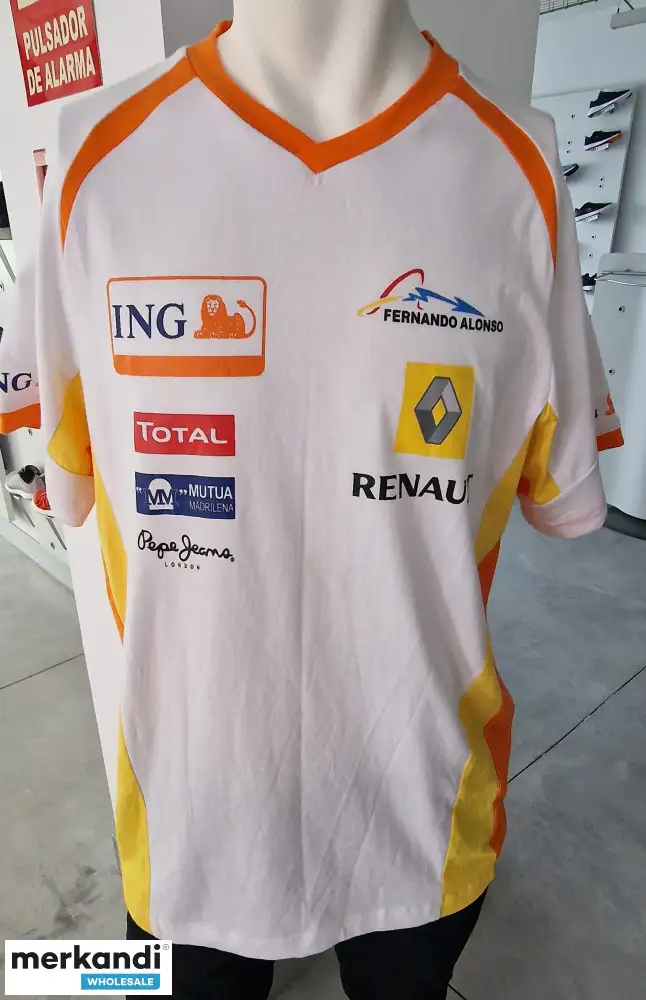 LOTE DE CAMISETAS, POLOS, GORRAS Y BANDERAS DE FERNANDO ALONSO EN LA EPOCA RENAULT