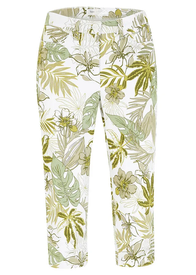 Pantalón capri Verde pino-blanco de flores