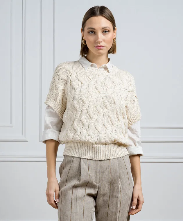 Peserico Beige vest with a textured pattern with sequins