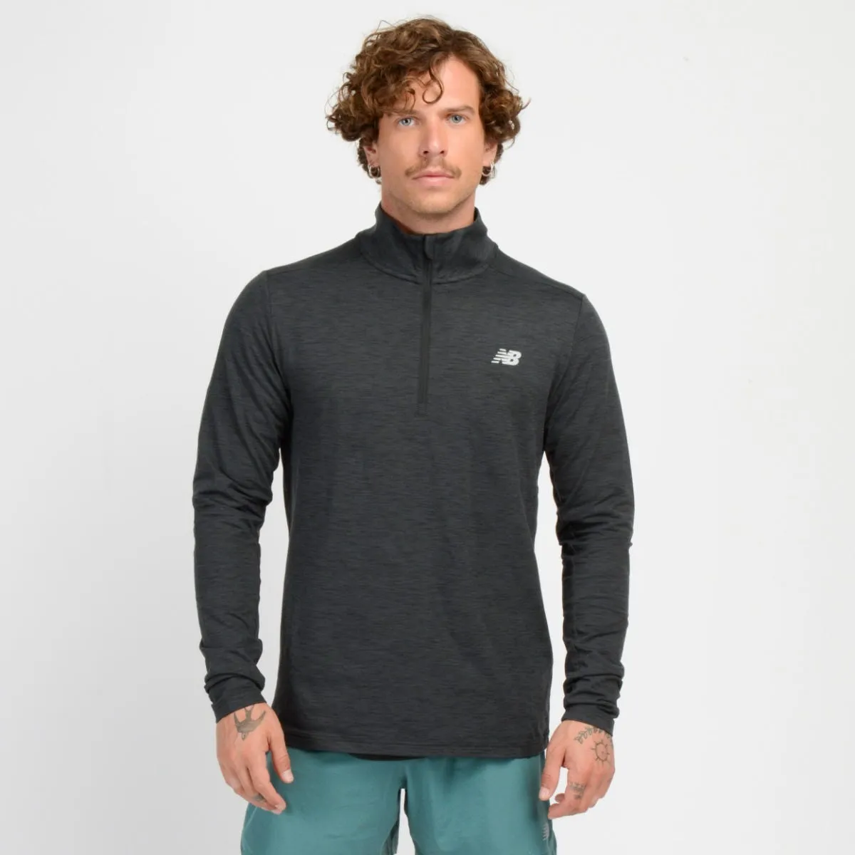 Polerón Running Hombre New Balance Space Dye 1/4 Zip Negro