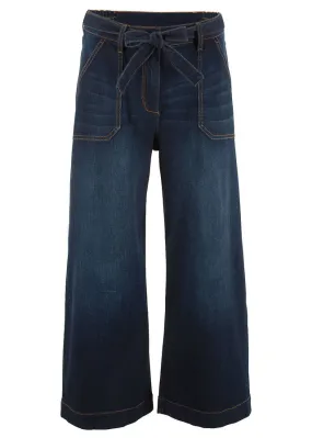 Vaqueros capri de tiro alto con cintura cómoda y corte holgado azul noche denim