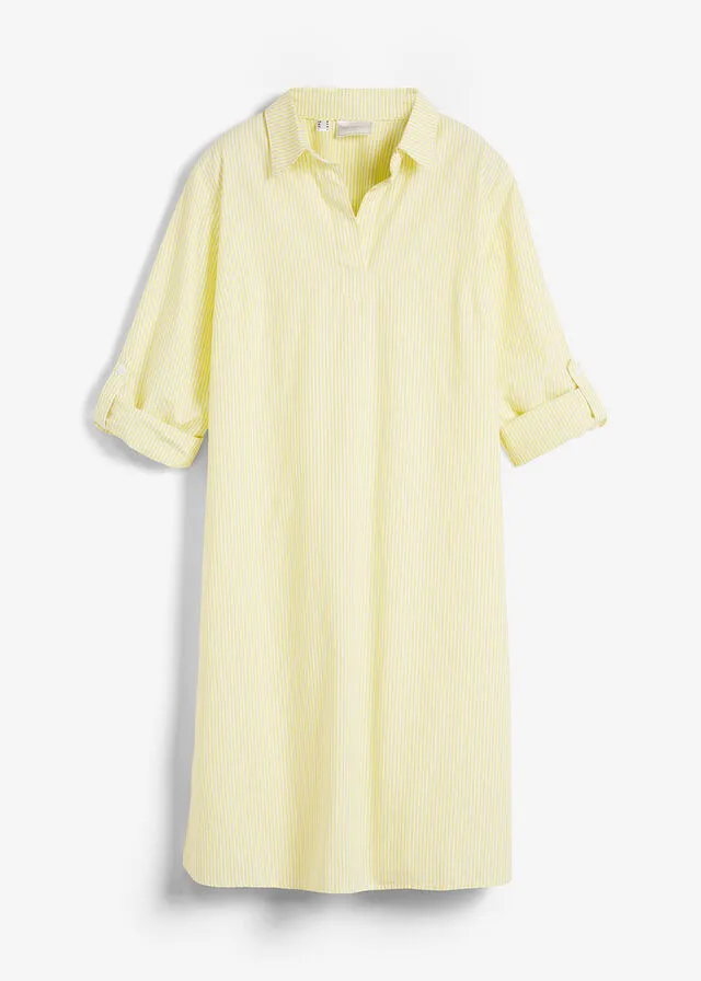 Vestido camisero Blanco/amarillo cítrico de rayas