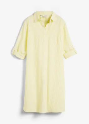 Vestido camisero Blanco/amarillo cítrico de rayas