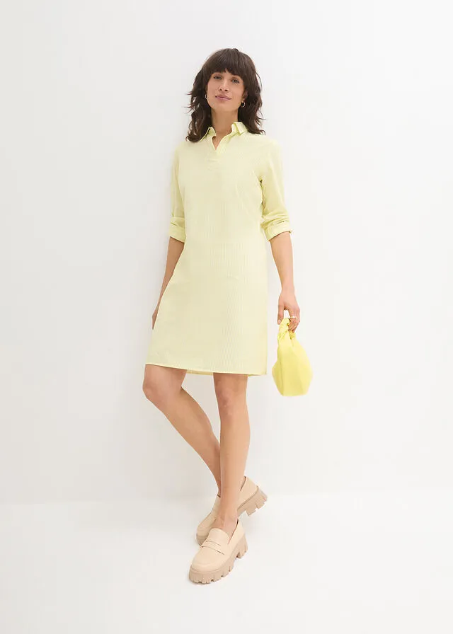 Vestido camisero Blanco/amarillo cítrico de rayas