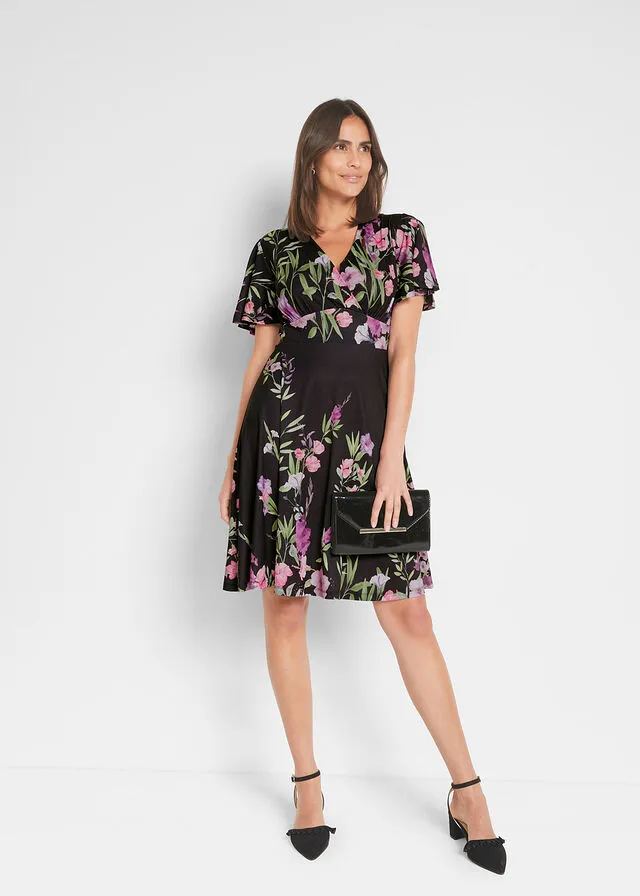 Vestido camisero Negro-lila de flores