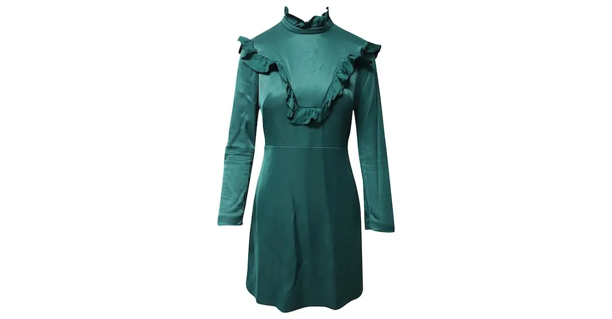 Vestido con volantes Sandro Paris en poliéster verde azulado 