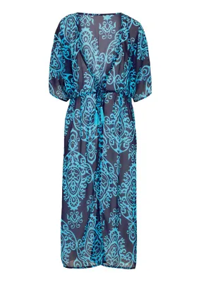 Vestido tipo kimono de gasa para la playa azul marino + azul pálido