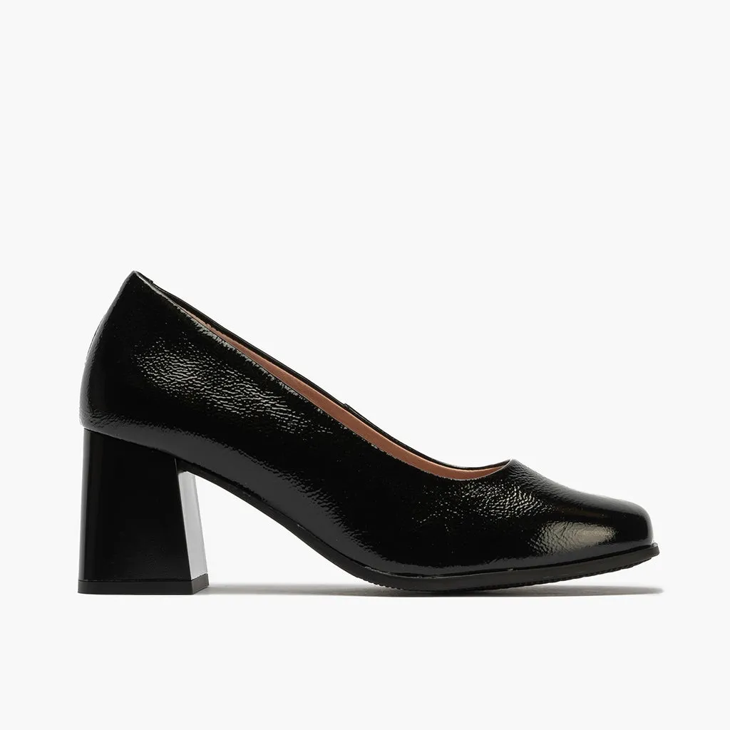 Zapatos de salón de mujer en piel charol con tacón bloque NEGRO